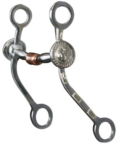 Showman™ stainless steel bit with engraved concho on 8.25" cheek. Stainless steel 4.75" mouth piece with copper roller.