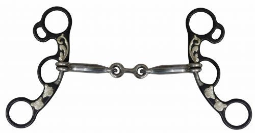 Showman ® 5.5" dogbone mouth snaffle bit with copper inlays.