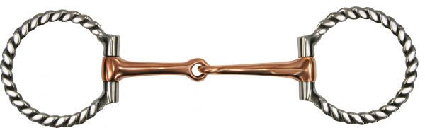 Showman™ stainless steel flat twisted show bit with 3.25" ring cheek. Copper 5.25" broken mouth piece.