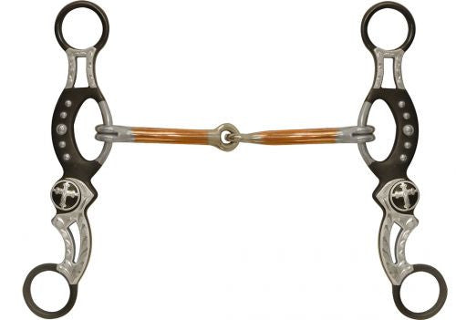 Showman ® Copper mouth jointed bit with silver engraved overlay shanks.