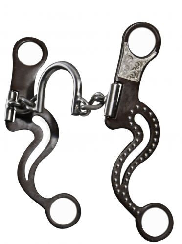 Showman™ stainless steel chain link round ported bit with brown steel cheeks.