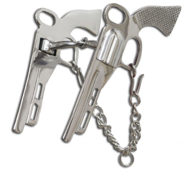 Showman ® 5" Stainless steel snaffle bit with pistol cheeks.