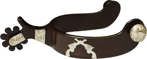 Showman™ Antique Brown Spur with Engraved Silver Guns Overlay.