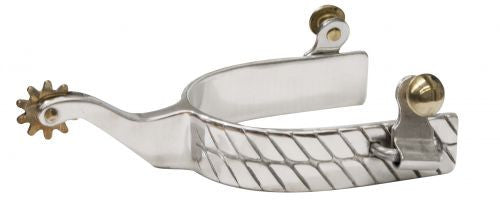 Showman™ stainless steel spur with 0.75" band and 2" shank. Details are double twisted band.