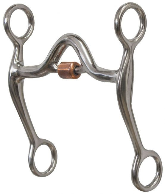 Showman ® stainless steel curb bit with copper roller port.