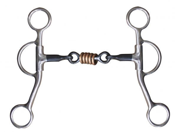 Showman ® stainless steel 5" dog bone snaffle with rings.