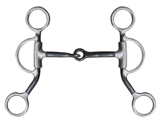 Showman ® stainless steel swivel snaffle bit with 5" sweet iron mouth.