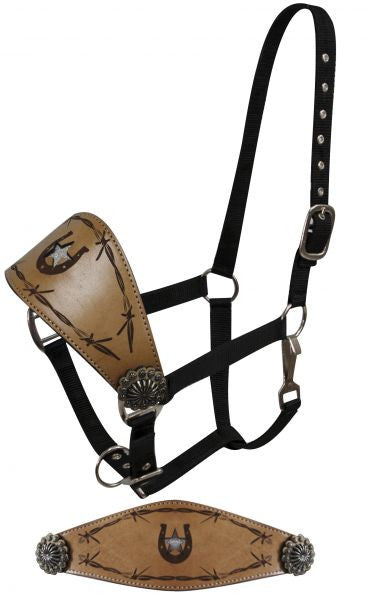 Showman FULL SIZE   Bronc Halter with glitter star cut out accented with horse shoe and barbed wire print