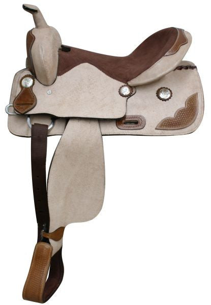 16"  Rought Out Leather Saddle with Tooled leather accents. * Full QH Bars*
