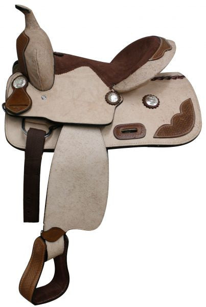 13" Pony / Youth Rought Out Leather Saddle with Tooled leather accents. *Full QH Bars*