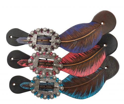Showman ® Hand painted feather spur straps.