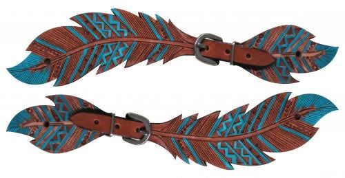 Showman® Ladies Cut- out teal painted feather spur straps.