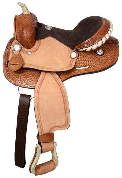 12" Double T round skirt youth saddle with suede leather seat.