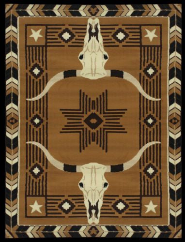 Large western style area rug. Made of 100% Olefin materials. Measures 5' x 6'5".