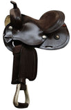 12" Economy western saddle with basket weave tooling and silver conchos.