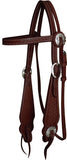 Showman™ Basketweave tooled wide cheek leather headstall with reins.