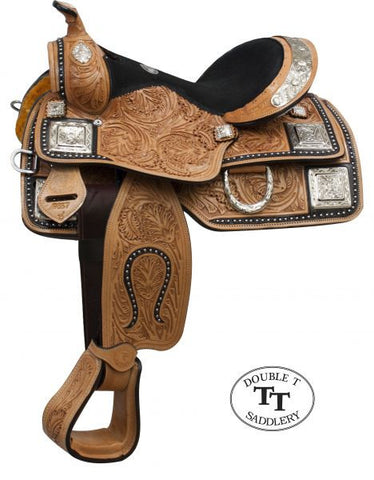 12" Double T fully tooled Youth / Pony show saddle with silver.
