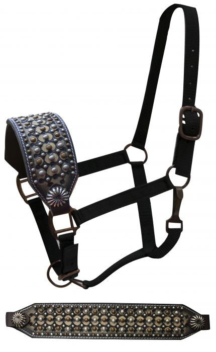 Showman FULL SIZE Leather bronc halter with studded design