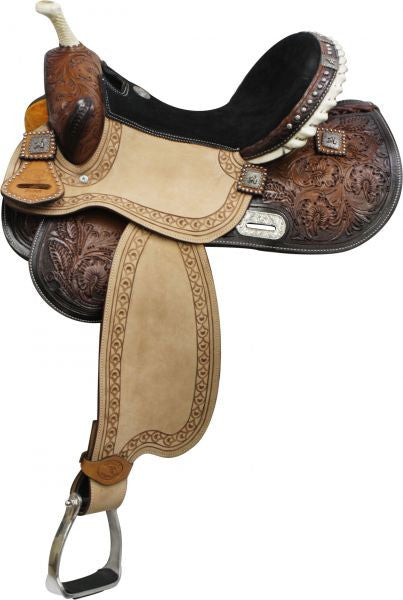 14", 15",16" Double T Barrel Style Saddle with Barrel Racer Conchos.*Full QH Bars*