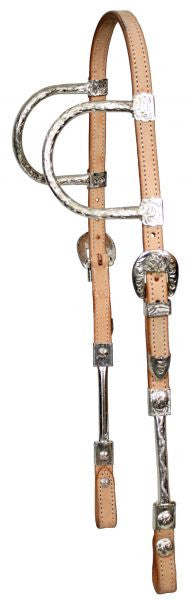 Showman™ double stitched leather silver wrapped double ear headstall.