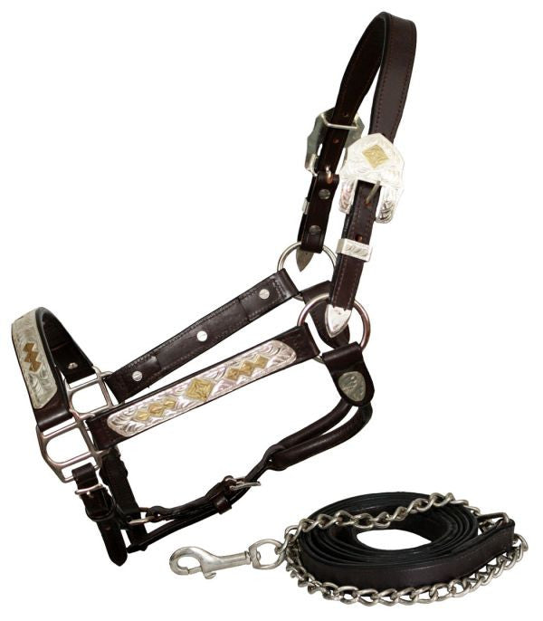 Showman leather full horse size silver show halter