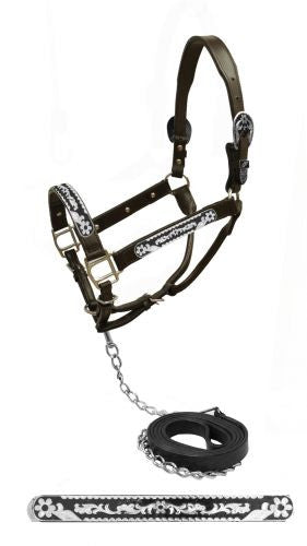 Showman Dark leather with a black inlay silver plates and buckles with a daisy flower design