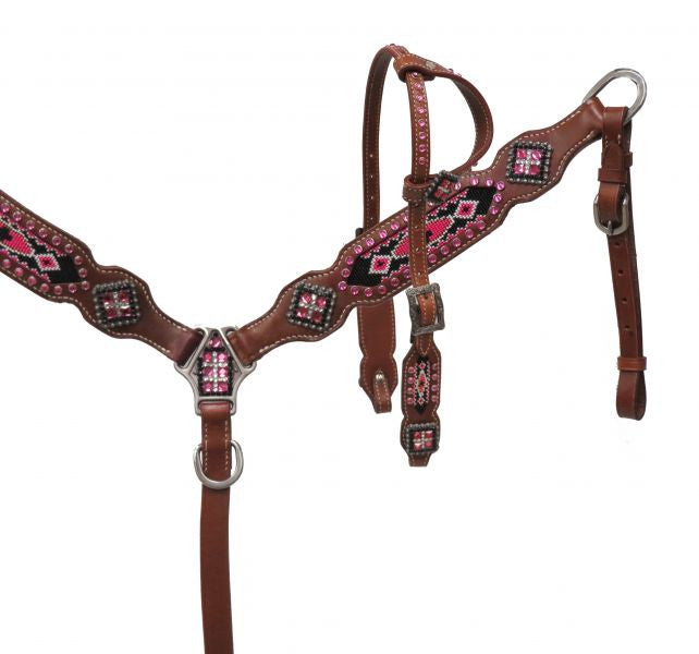 Showman ® PONY headstall and breast collar set with beaded inlays.