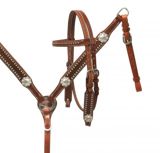 Showman ® PONY headstall and breast collar set with silver conchos.