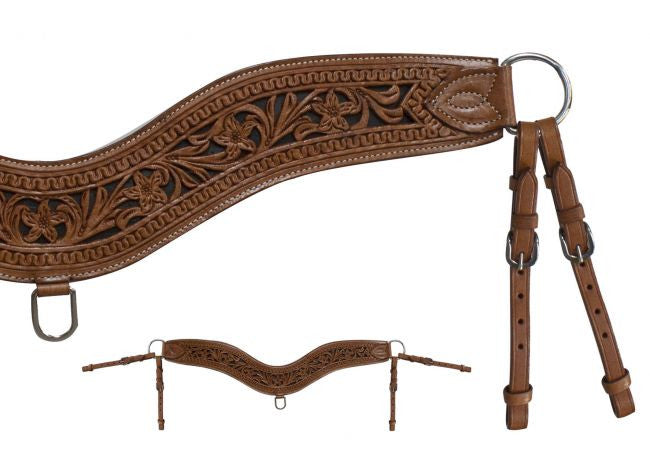 Showman ® Floral tooled leather tripping collar.