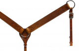 Leather breastcollar has floral and basketweave tooling. Measures 2" wide with 0.75" tugs.
