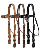 Leather double stitched headstall with silver star conchos.