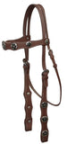 Leather double stitched headstall with silver star conchos.