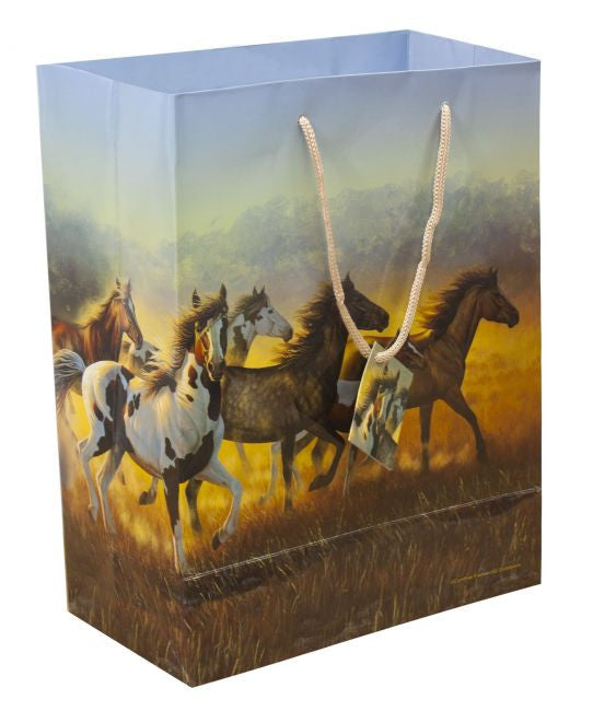 Double handled running horse medium sized gift bag with message tag. Sold in packs of 12.