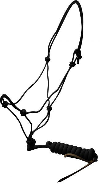Showman adjustable poly rope cowboy halter with 8' lead and leather popper