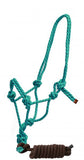 Horse size braided nylon cowboy knot rope halter with removable 7.5 ft lead.