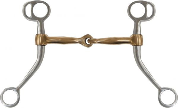 Showman ® stainless steel Tom Thumb bit with 6.75" cheeks. Copper 5" broken mouth piece.