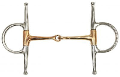 Showman™ stainless steel full cheek snaffle with 5" copper broken mouth piece.