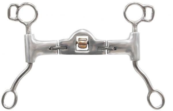 Showman™ aluminum bit with 6" cheeks, 5" 3 piece mouth with center copper roller.