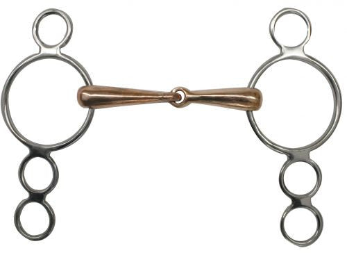Showman™ stainless steel four ring wonder bit with 7.5" cheeks. Copper 5" broken mouth piece.