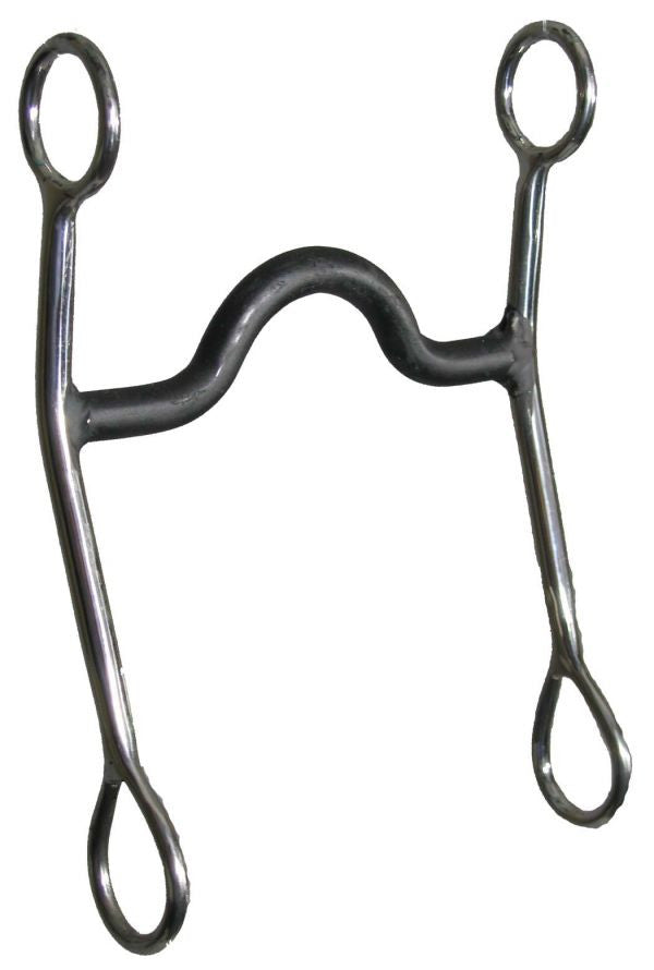Showman™ stainless steel curb bit with 5" medium port sweet iron mouth.