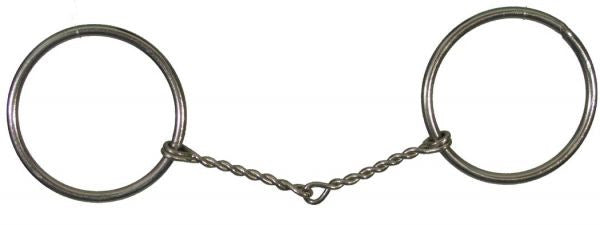 Showman™  Horse size nickel plated O-ring snaffle bit with 5" small twisted wire mouth.  O-rings measure 3".