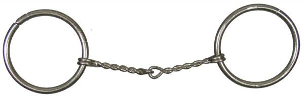 Pony size Nickel plated O-ring snaffle bit with 4" small twisted wire mouth. O-rings measure 2 1/2"