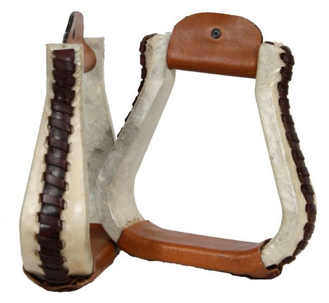 Showman rawhide covered stirrups with leather lacing