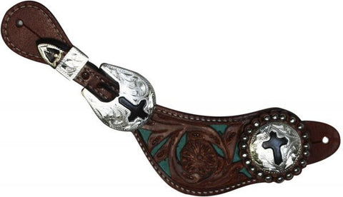 Showman™ ladies size floral filigree spur straps with colored background.