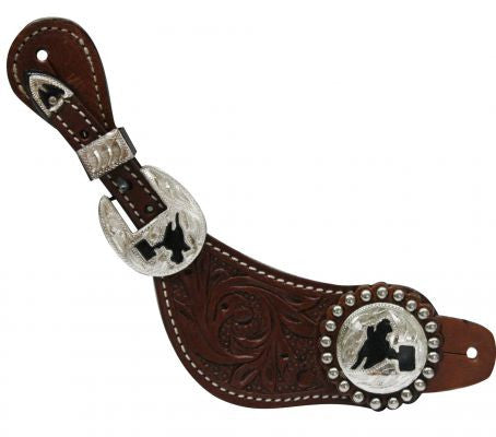 Showman™ ladies size floral tooled spur strap with barrel racer concho.