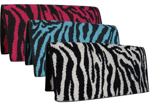 Showman® 32" x 32" Reversible 100% New Zealand wool saddle blanket with zebra design.