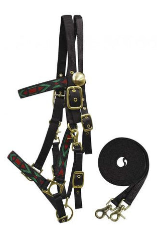Showman™  nylon halter bridle combination with reins.