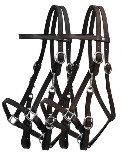 Leather halter bridle combination with 7' leather split reins.  Features 4 way adjustment.