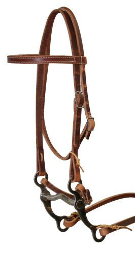 Showman™ Leather pony size bridle with reins and pony size grazing bit.