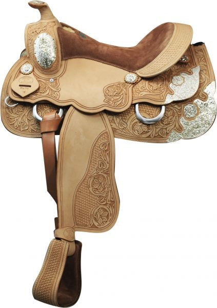 16" Double T Show Saddle with floral and basket weave tooling.